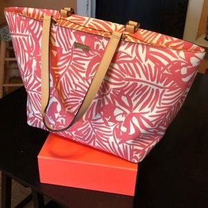 Kate Spade coral palm tree patterned tote